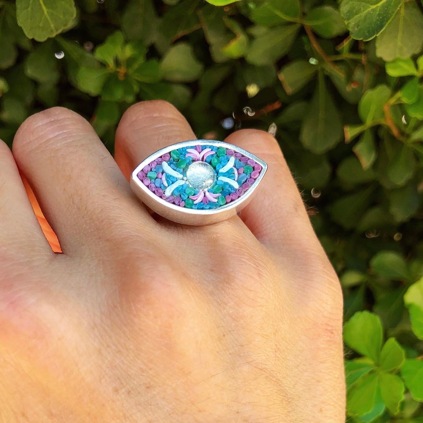 ANILLO OJAL MICROMOSAICO Y AGUAMARINA